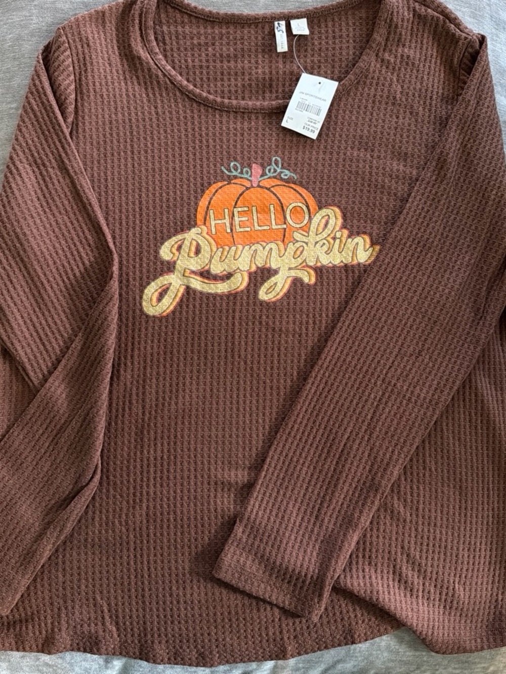 Cato Brown Waffle-Knit 'Hello Pumpkin' Crewneck Sweater